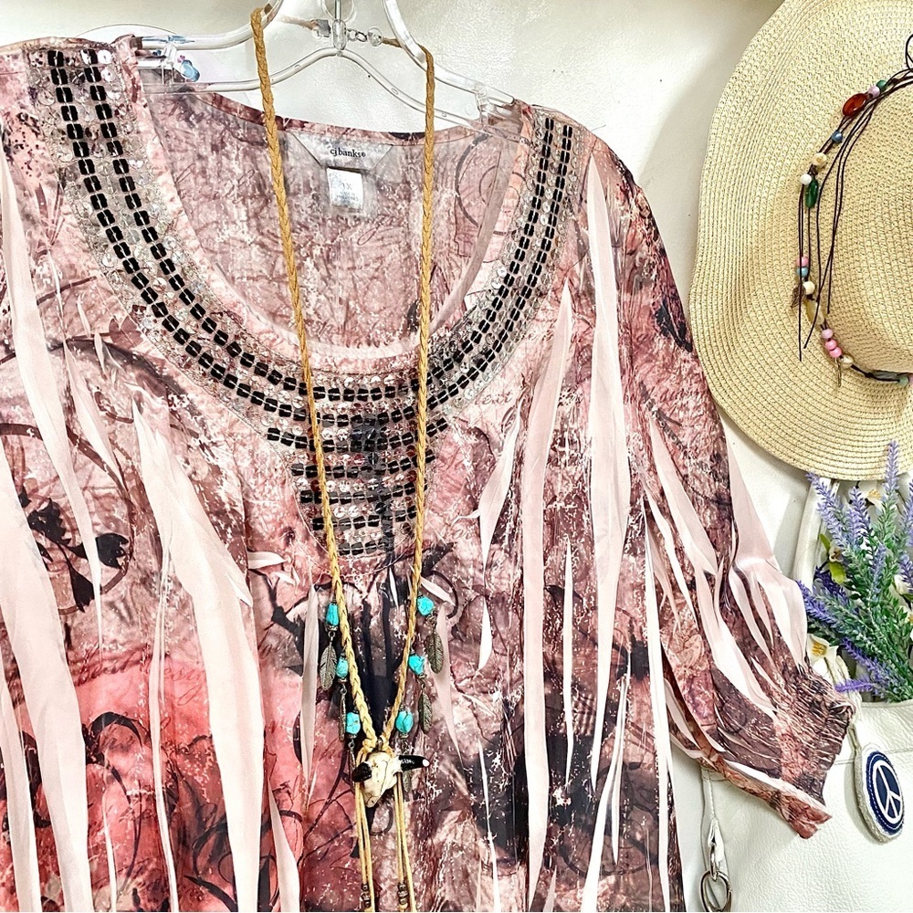 Whimsical boho blouse w rustic distressed vibe & shabby chic Gypsy/hippy vibe